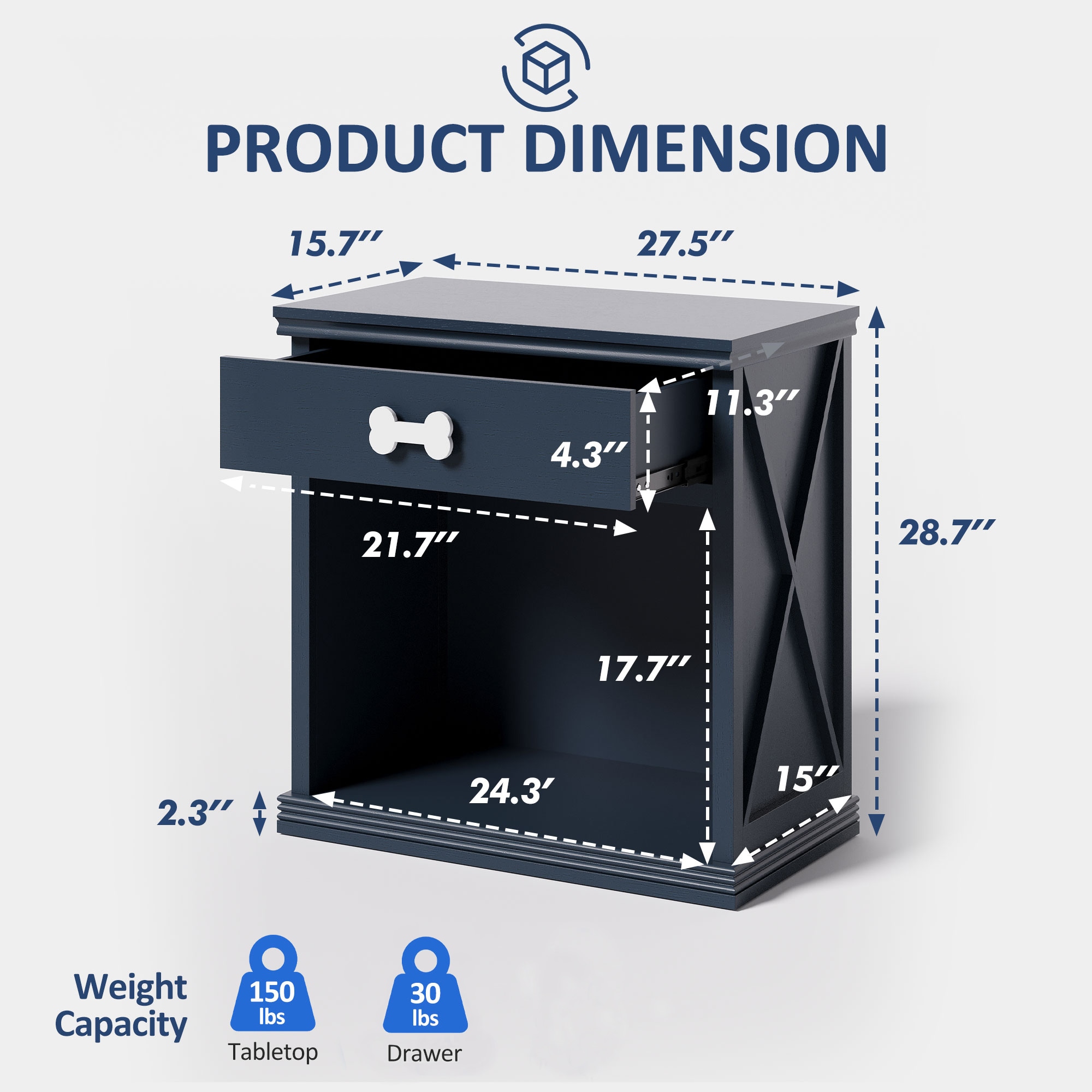 Cat Litter Box Enclosure Nightstand With Led Light Navy Blue_voghion.com